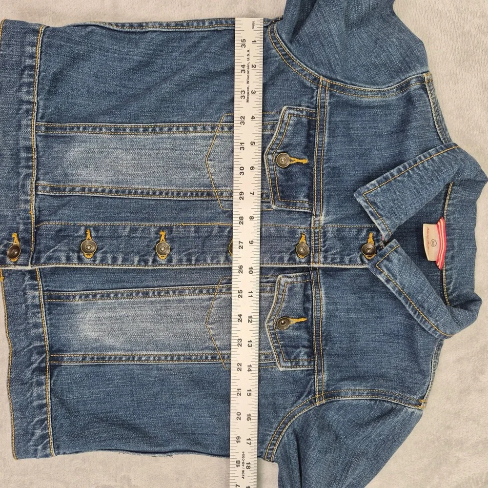 Hanna Andersson Girls Denim Jacket Blue Pink Gingham 160 XL 14 / 16 Youth Kids